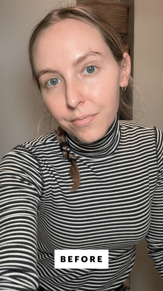 Allure beauty director Sarah Kinonen before applying the Peach  Lilys Beam Blocker Invisible Sunscreen