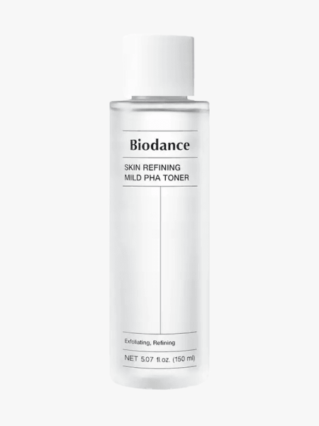 Biodance Skin Refining Mild PHA Toner with 8% PHA for Gentle Exfoliation in branded component on a light gray background 
