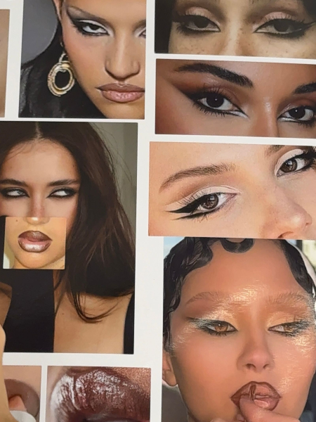 A photo of a makeup mood board from inside the Euphoria season 3 makeup trailer.