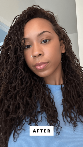 Taylor after using the RevAir Reverse‑Air Hair Dryer