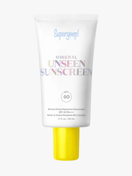 Supergoop Mineral Unseen Sunscreen SPF 40 in branded component on a light gray background